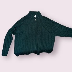 Emerald Green Zip Up Cozy Oversized Sweater
